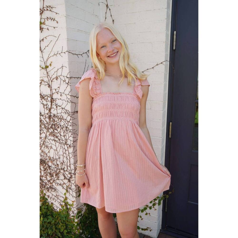 NEW BABY PINK blushing petals flutter sleeve dress in rose dawn